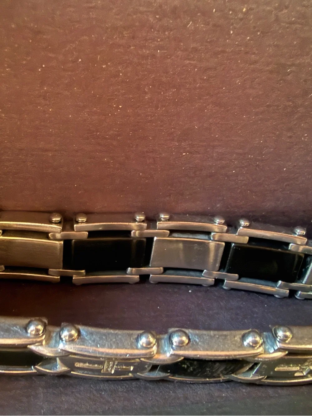 VTG Cross Link Bracelet in Black and Silver Stainless Steel Diamond